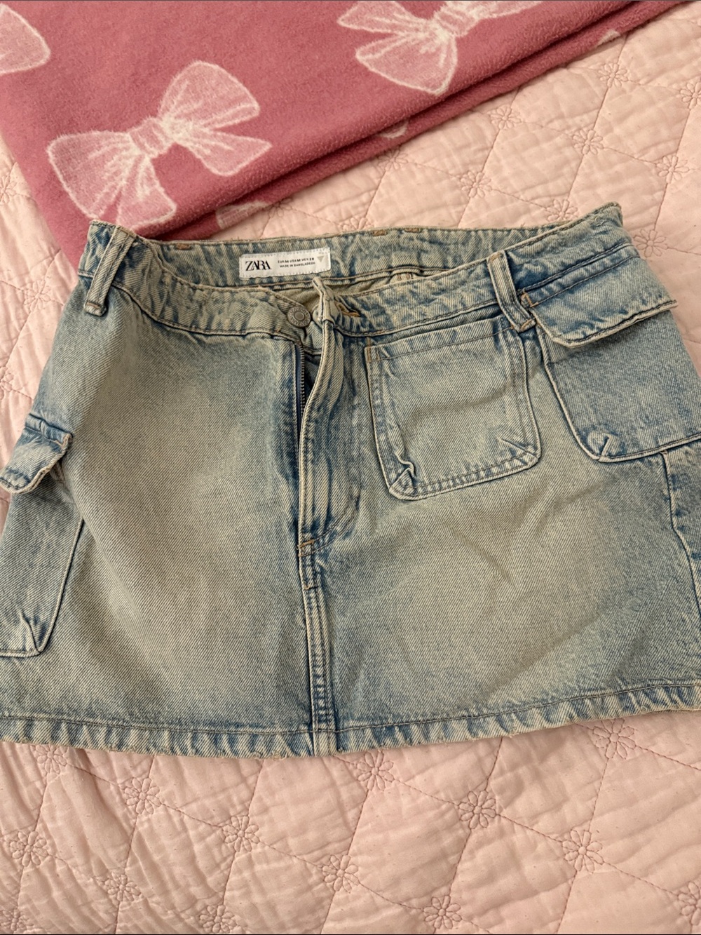 Zara Light Wash Denim Mini Skirt